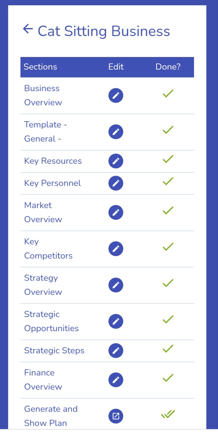 screenshot of Business Plan Quick Builder